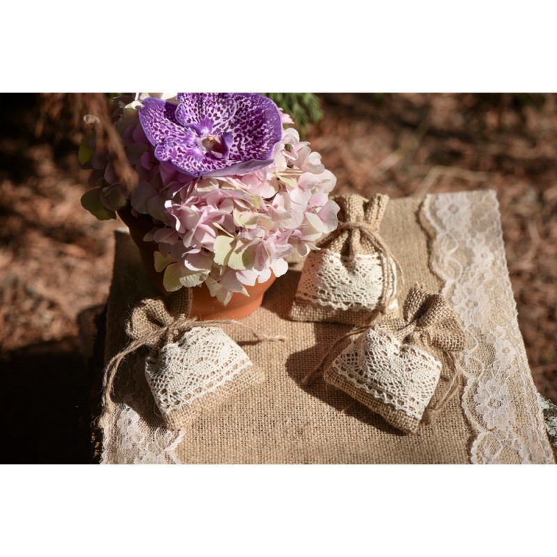 Sachet à Dragées Jute et Dentelle
