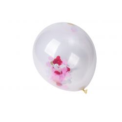 x3 Ballons Transparents avec confetti coeur rouge blanc or