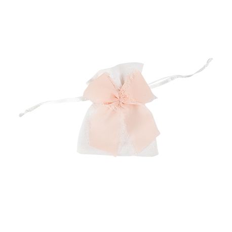 x4 Pochons à dragées blanc noeud mousseline blush