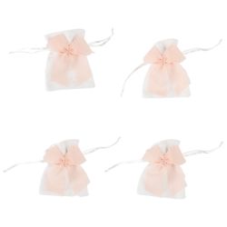 x4 Pochons à dragées blanc noeud mousseline blush
