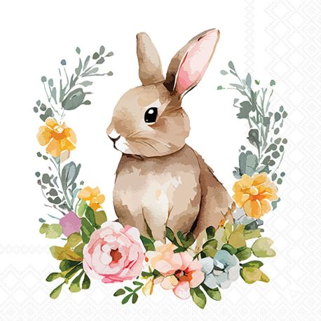 Serviettes lapin mignon avec fleurs x20