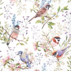 Serviette oiseaux et fleurs...