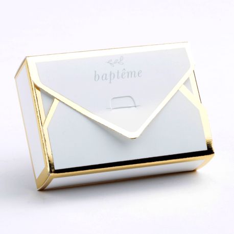 Boite dragées baptême blanche et or x1