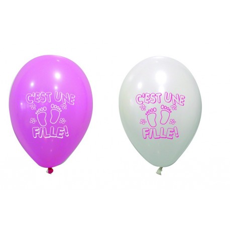 Ballon C'est Une Fille Rose Blanc ⌀ 28cm (x8)