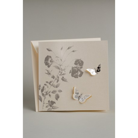 FAIRE PART et ENVELOPPE PAPILLON Gris et Ivoire (x10)