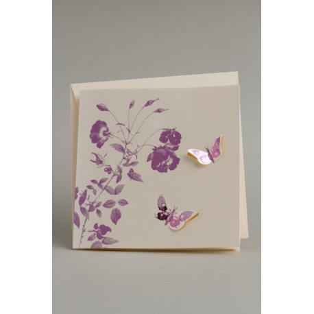 FAIRE PART et ENVELOPPE PAPILLON Mauve et Ivoire (x10)